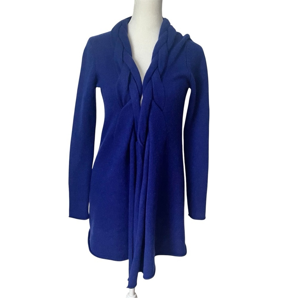 100% Cashmere Cardigan Neiman Marcus Royal Blue Longline XS Quiet Luxury